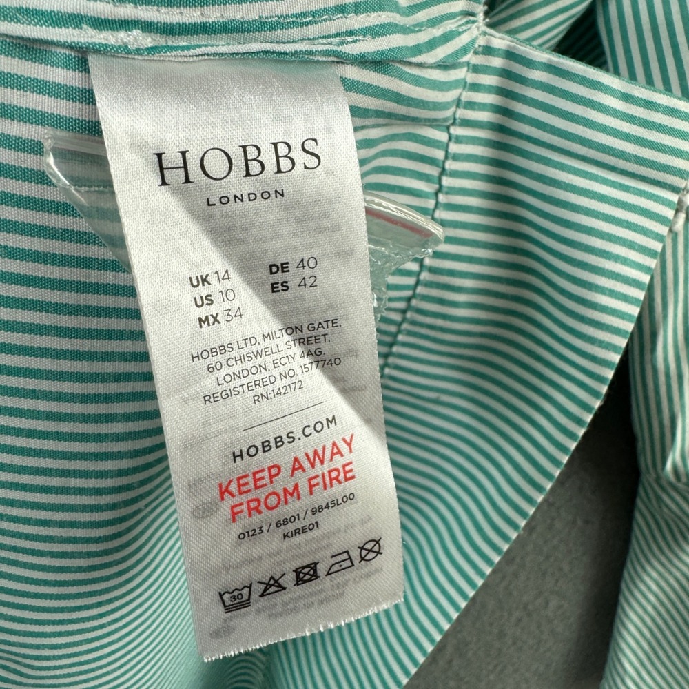 Hobbs London Green White Striped Floral Embroidered Bell Sleeve Blouse US 10 - Picture 6 of 8